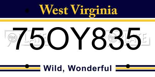 75OY835 West Virginia License Plate