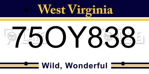 75OY838 West Virginia License Plate