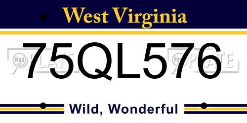 75QL576 West Virginia License Plate