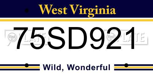 75SD921 West Virginia License Plate