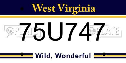 75U747 West Virginia License Plate