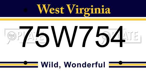 75W754 West Virginia License Plate