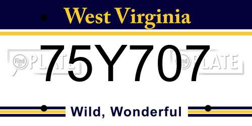 75Y707 West Virginia License Plate