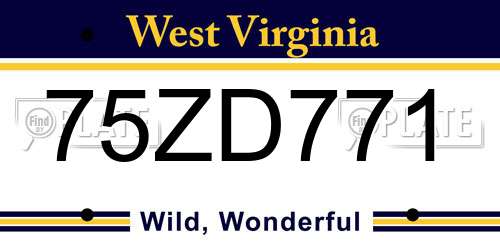 75ZD771 West Virginia License Plate