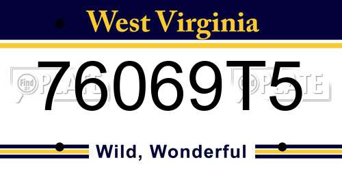 76069T5 West Virginia License Plate