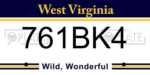761BK4 West Virginia License Plate