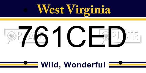 761CED West Virginia License Plate