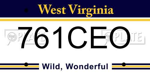 761CEO West Virginia License Plate
