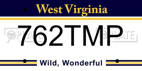 762TMP West Virginia License Plate