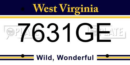 7631GE West Virginia License Plate