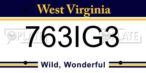 763IG3 West Virginia License Plate