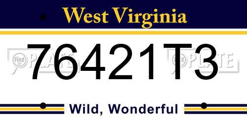 76421T3 West Virginia License Plate