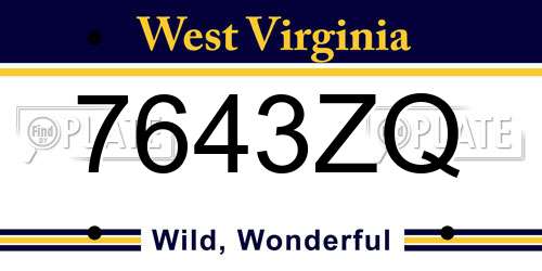 7643ZQ West Virginia License Plate