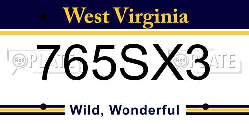 765SX3 West Virginia License Plate