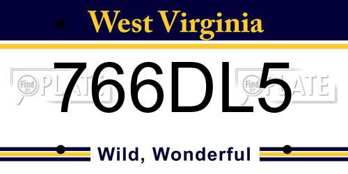 766DL5 West Virginia License Plate