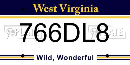 766DL8 West Virginia License Plate