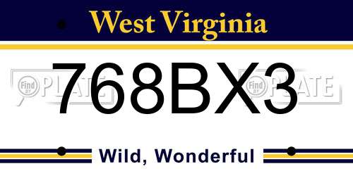768BX3 West Virginia License Plate
