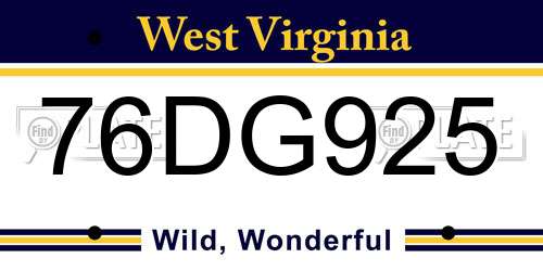 76DG925 West Virginia License Plate