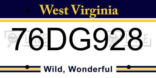 76DG928 West Virginia License Plate