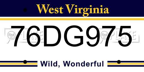 76DG975 West Virginia License Plate