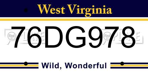 76DG978 West Virginia License Plate