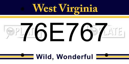76E767 West Virginia License Plate