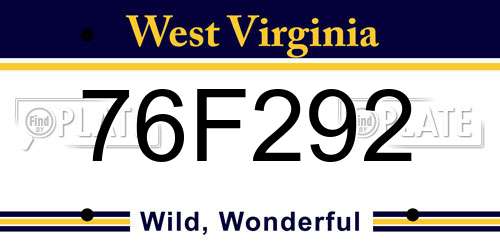 76F292 West Virginia License Plate