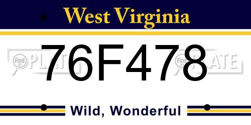 76F478 West Virginia License Plate
