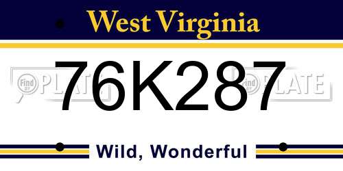 76K287 West Virginia License Plate