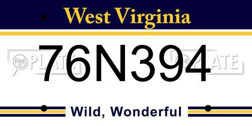 76N394 West Virginia License Plate