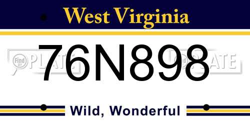 76N898 West Virginia License Plate