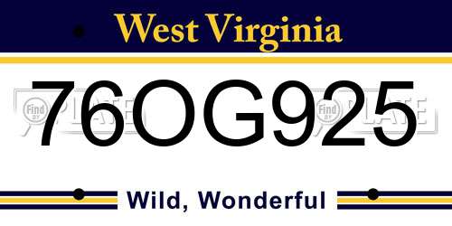 76OG925 West Virginia License Plate
