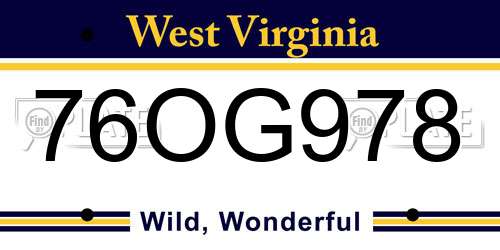 76OG978 West Virginia License Plate