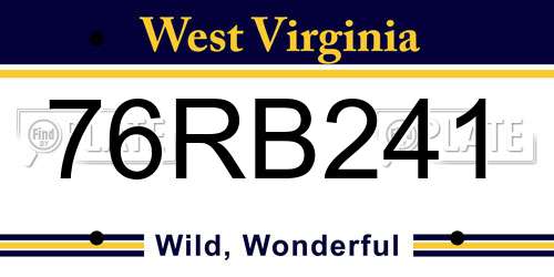 76RB241 West Virginia License Plate