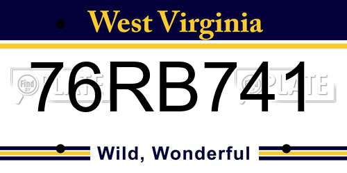 76RB741 West Virginia License Plate