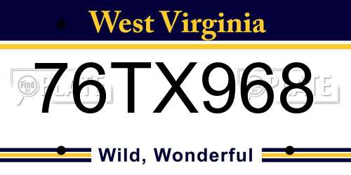 76TX968 West Virginia License Plate