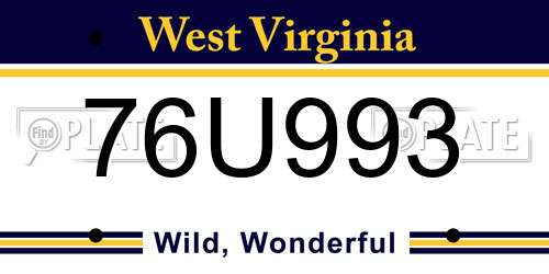 76U993 West Virginia License Plate