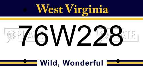 76W228 West Virginia License Plate