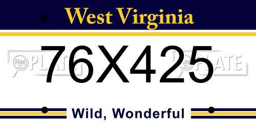 76X425 West Virginia License Plate