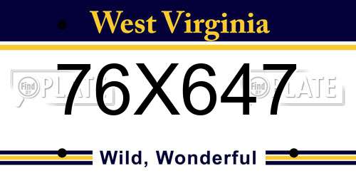 76X647 West Virginia License Plate