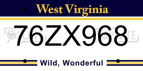 76ZX968 West Virginia License Plate