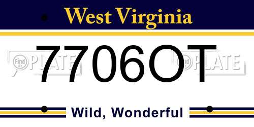 7706OT West Virginia License Plate