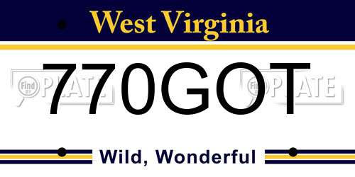 770GOT West Virginia License Plate
