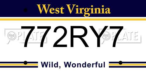 772RY7 West Virginia License Plate