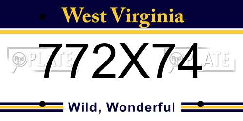 772X74 West Virginia License Plate
