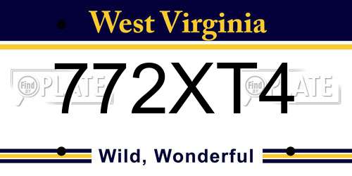 772XT4 West Virginia License Plate