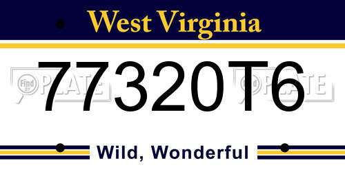 77320T6 West Virginia License Plate