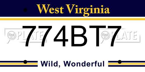 774BT7 West Virginia License Plate