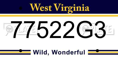 77522G3 West Virginia License Plate