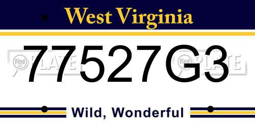 77527G3 West Virginia License Plate